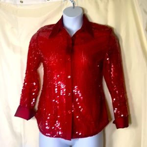 Zara Red sequin button down shirt .